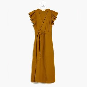 Madewell Linen-Blend Ruffle-Sleeve Wrap Midi Dress